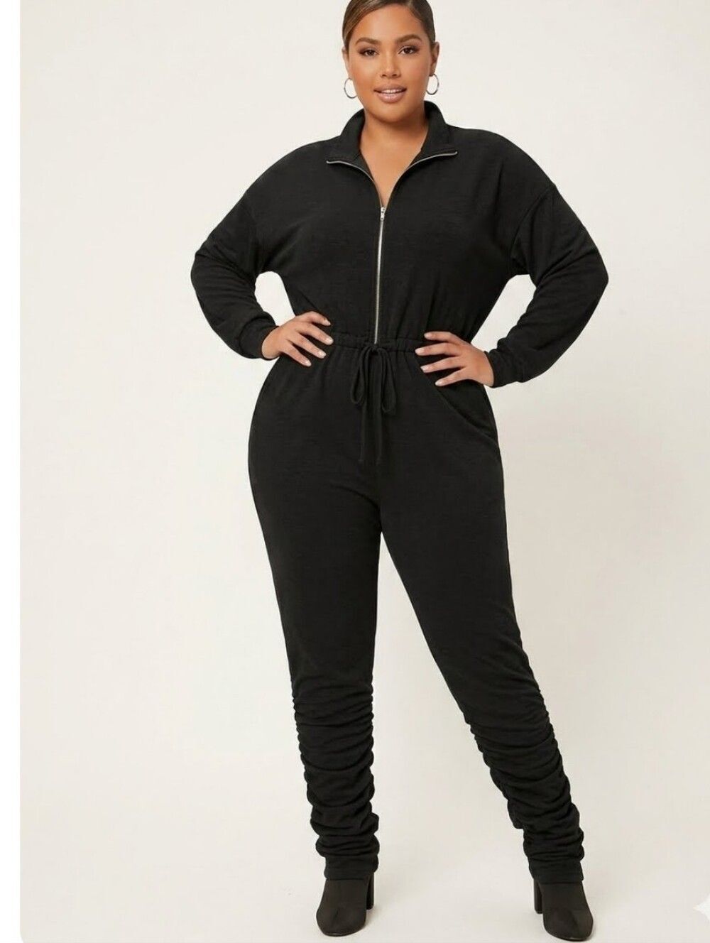 Fashion Nova Curve Perfect Escape Lounge Jumpsuit Black Plus 2X EUC Ruched